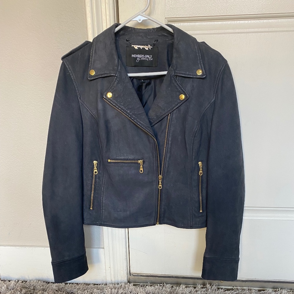 Leather Moto Jacket !! Members only. multi-zip Black/Grey jacket.